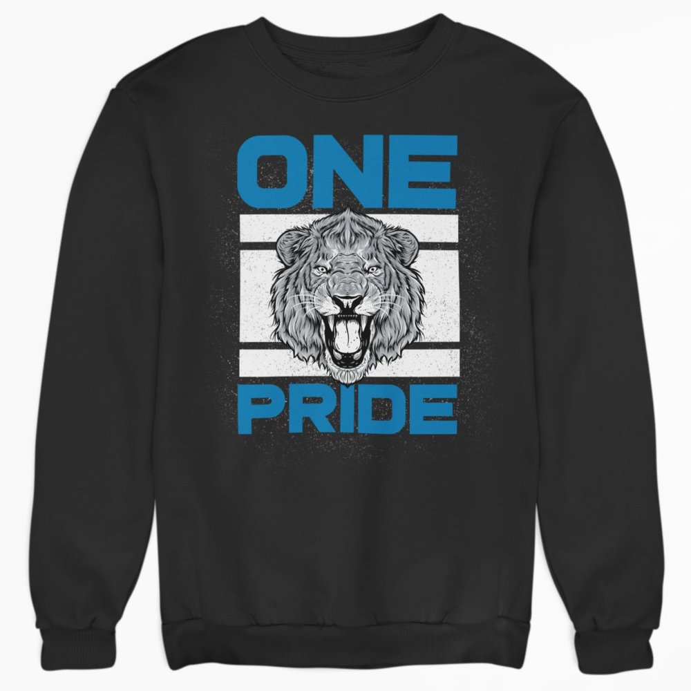 NEW One Pride Detroit Lions Fan Slogan Long Sleeve Fleece Sweatshirt BLACK